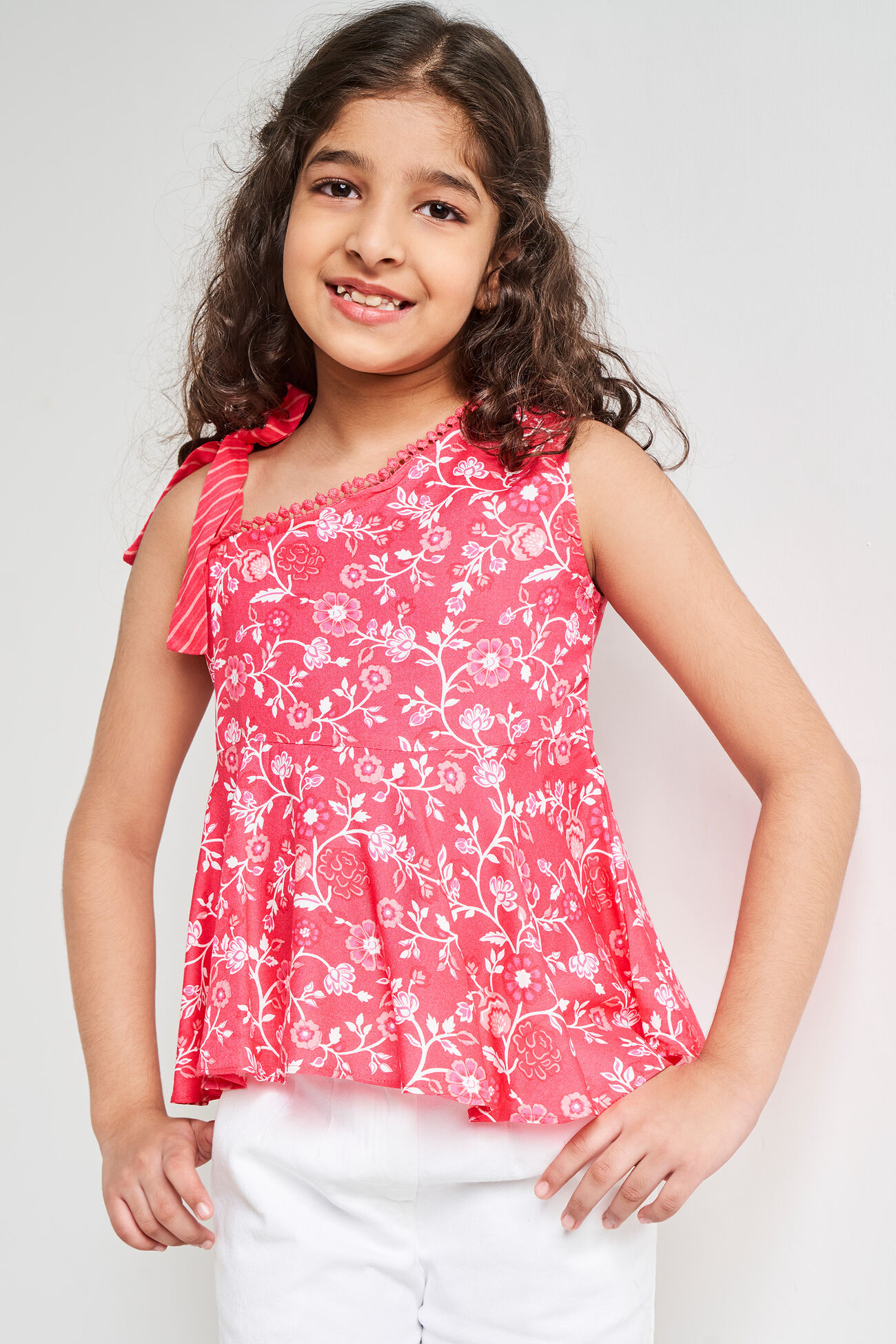 Pink Floral Flared Top, Pink, image 1